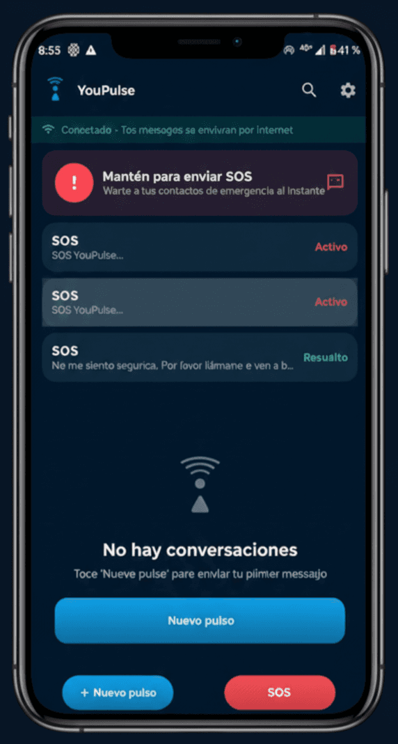 Interfaz principal de YouPulse en Android